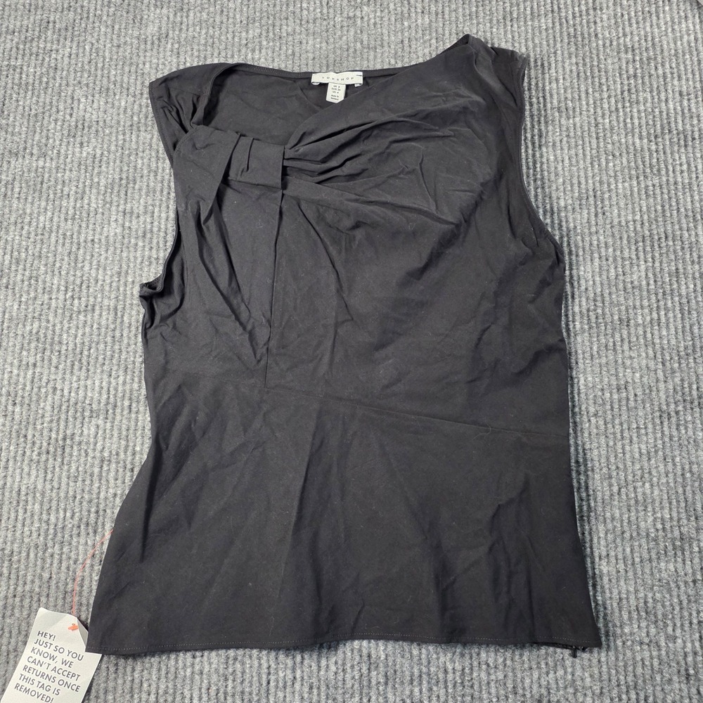 Topshop Black Sleeveless Twist Shoulder Knot Blouse Top US 4 NEW